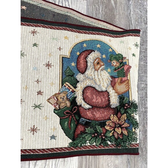Collectible Christmas THE SANTA CLASSICS 72" x 13" tapestry fringe table runner - Picture 4 of 8
